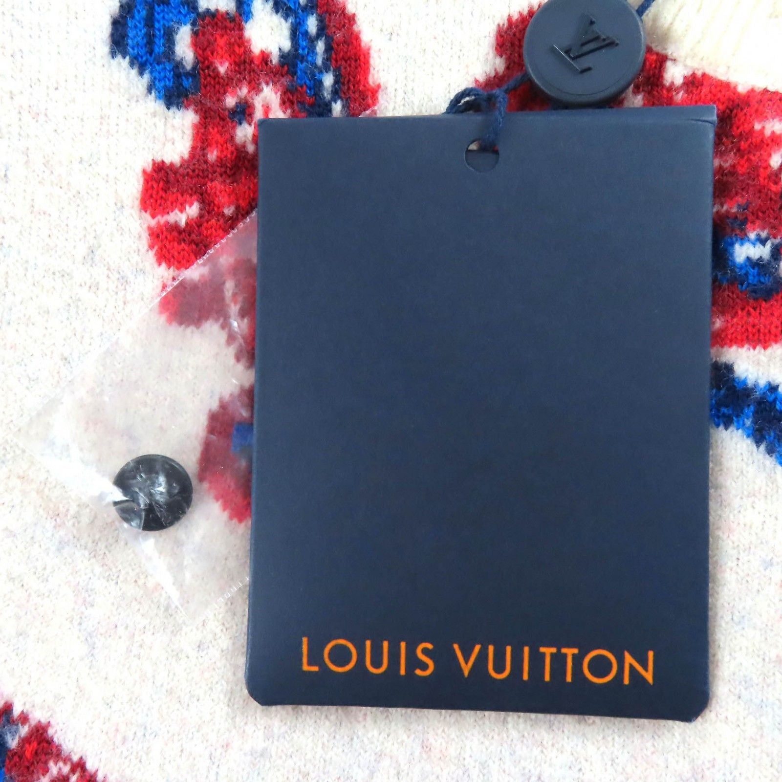 LOUIS VUITTON 2023 Trumpet Horn Pattern Wool Cashmere Blend Cardigan Runway Ivory Red Blue Size XS