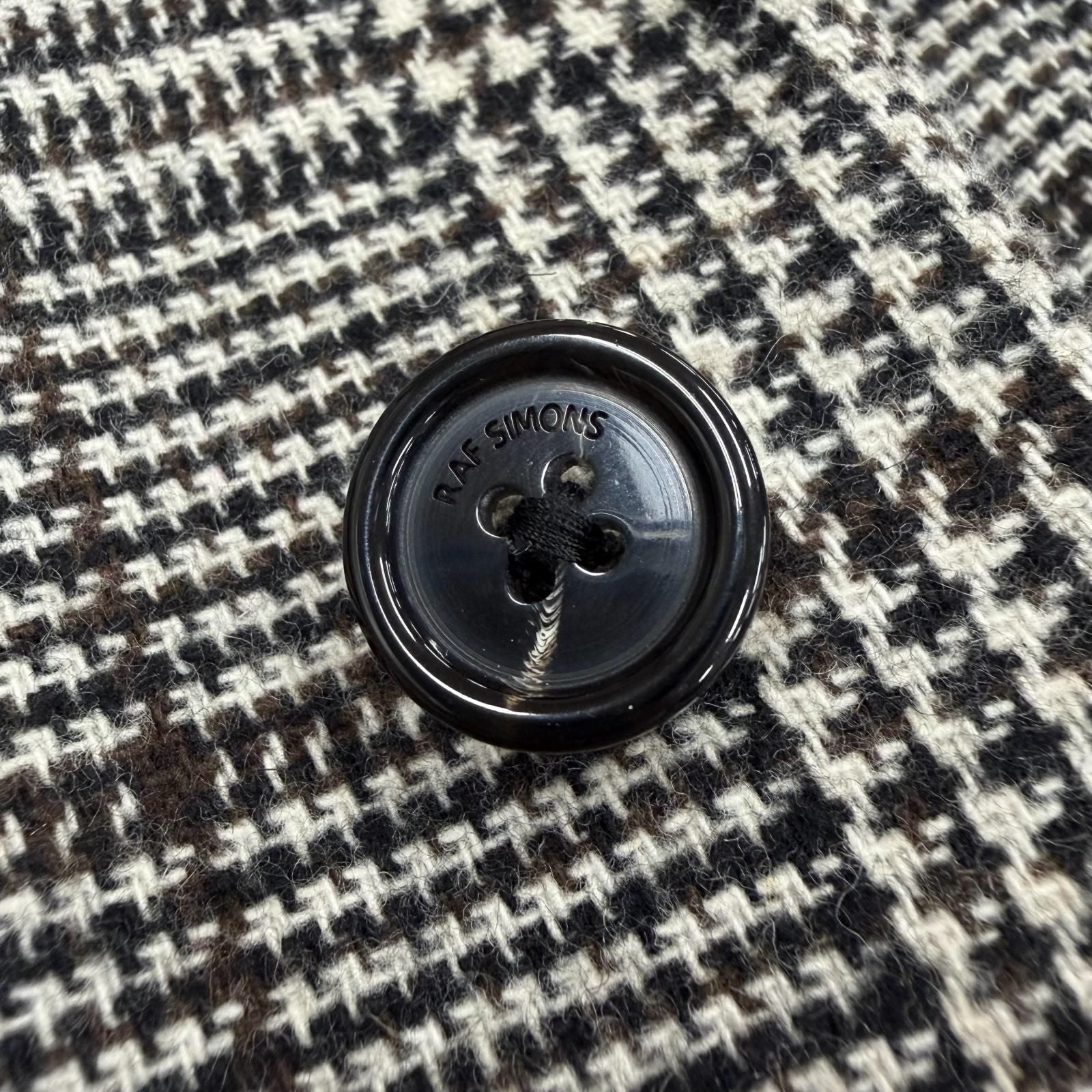 RAF SIMONS 20AW Glen Check Logo Button Single Chester Coat Brown Black Size 46