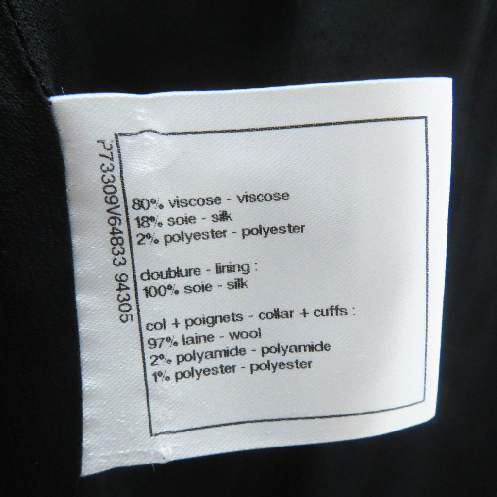 CHANEL 22B Silk Blend CC Button Tweed Velvet Coat Black Pink