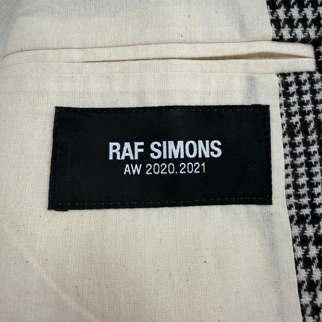 RAF SIMONS 20AW Glen Check Logo Button Single Chester Coat Brown Black Size 46