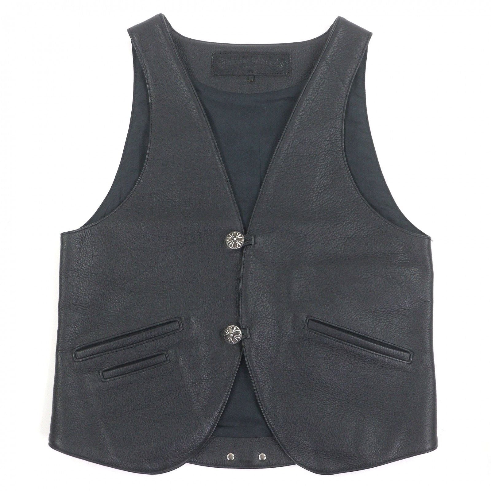 CHROME HEARTS Classic 2B Cross Ball Button Scroll Label Leather Vest Black Size S