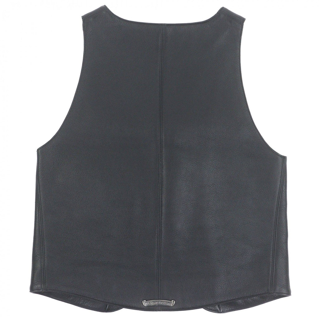 CHROME HEARTS Classic 2B Cross Ball Button Scroll Label Leather Vest Black Size S
