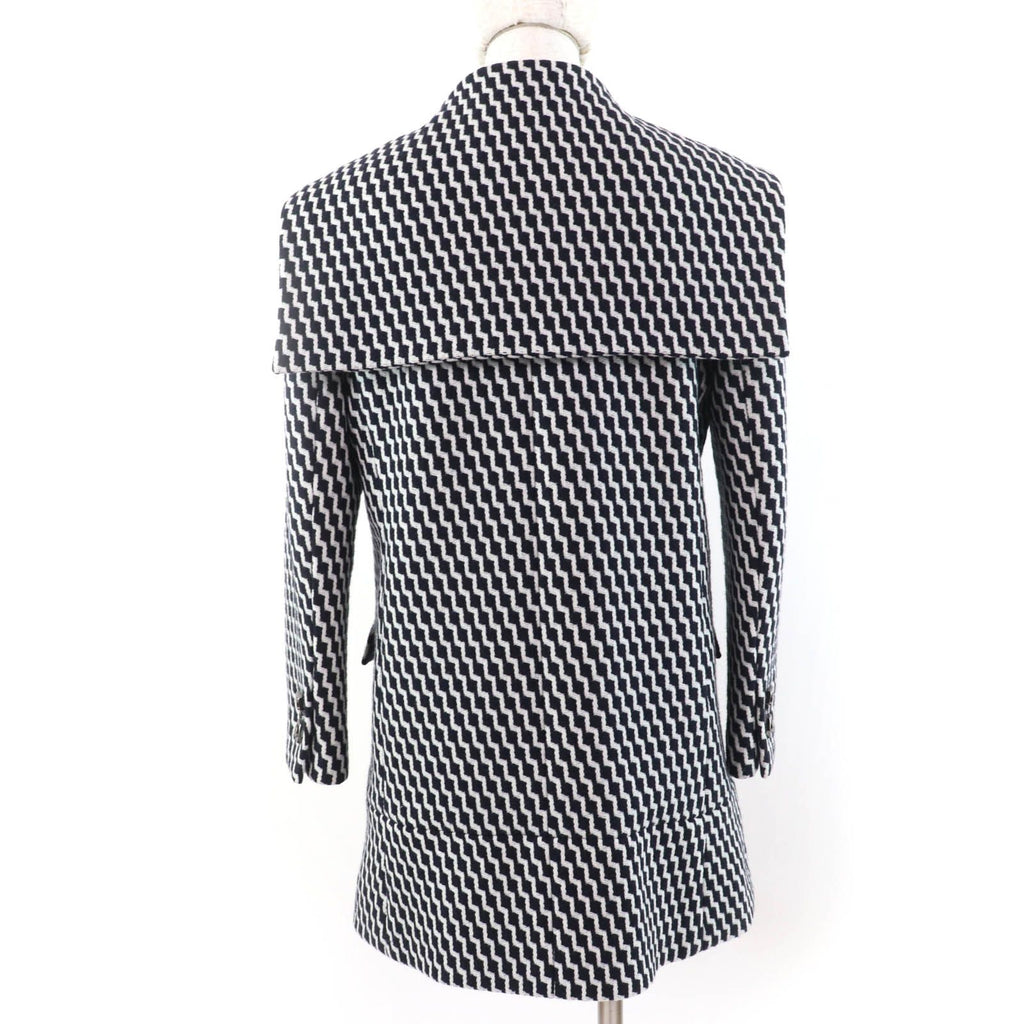 CHANEL Wool Hexagon CC Button Sailor Collar Zigzag Coat Black White