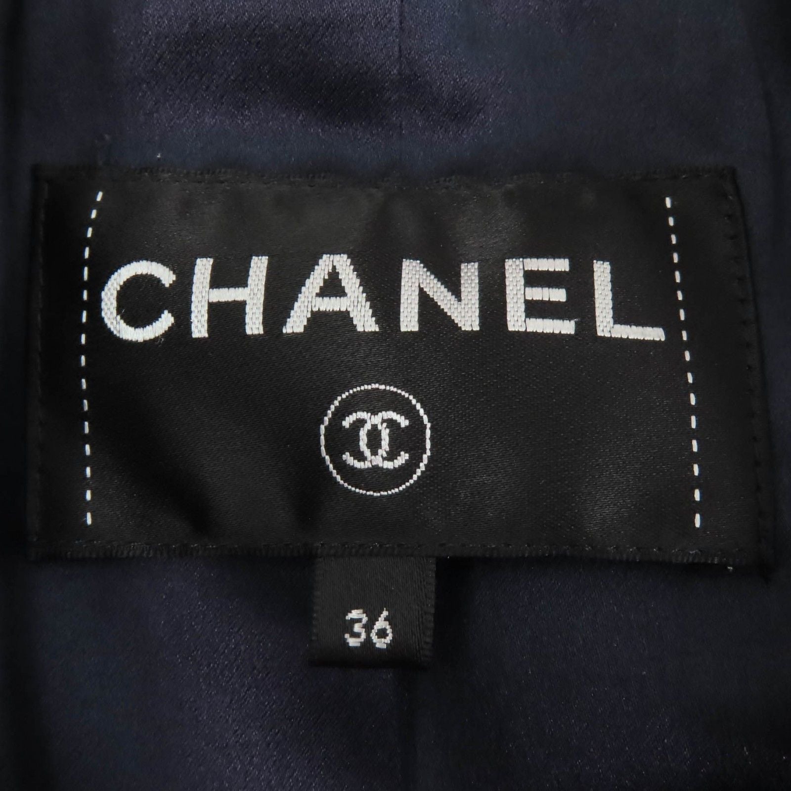 CHANEL Wool Hexagon CC Button Sailor Collar Zigzag Coat Black White