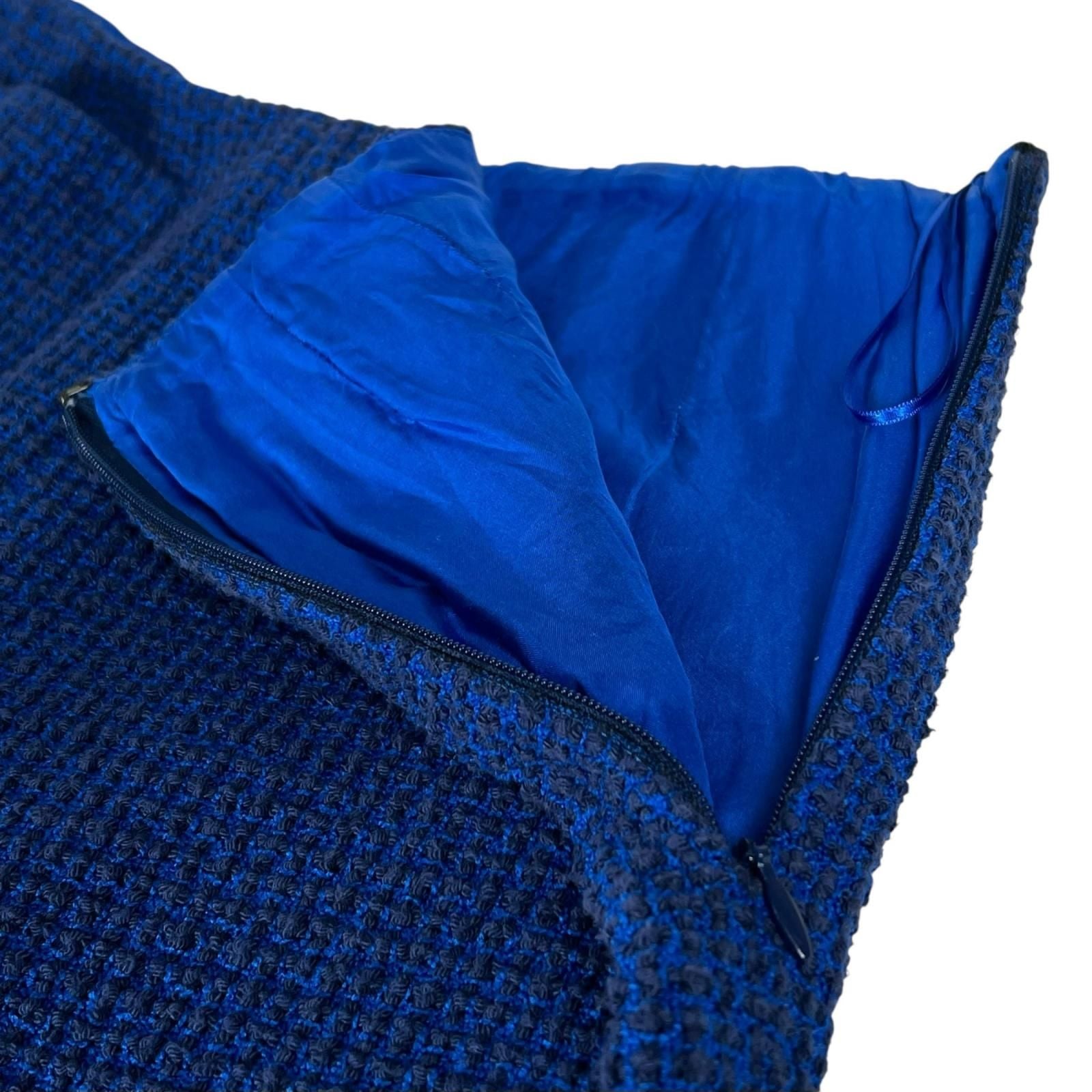 CHANEL Tweed Flare Cropped Pants CC Logo Silk Lining Blue Size 34