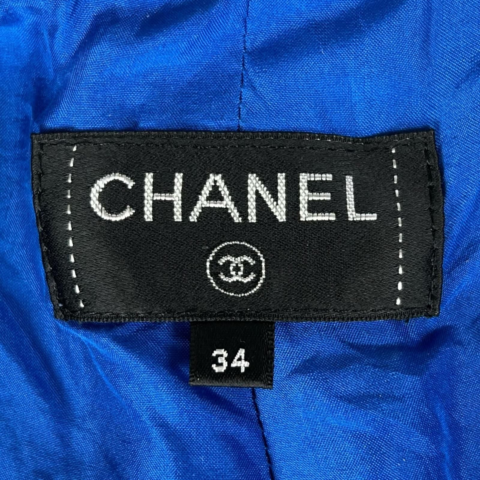 CHANEL Tweed Flare Cropped Pants CC Logo Silk Lining Blue Size 34