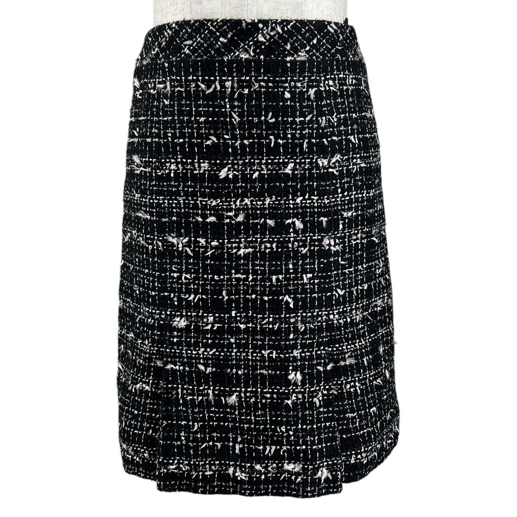 CHANEL Vintage 05C Tweed Box Pleat Skirt CC Logo Black Size 34
