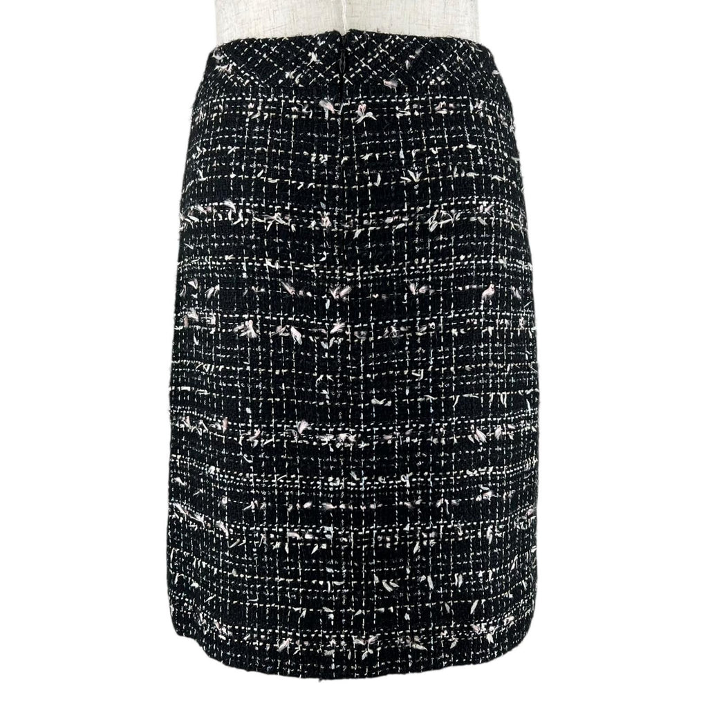 CHANEL Vintage 05C Tweed Box Pleat Skirt CC Logo Black Size 34