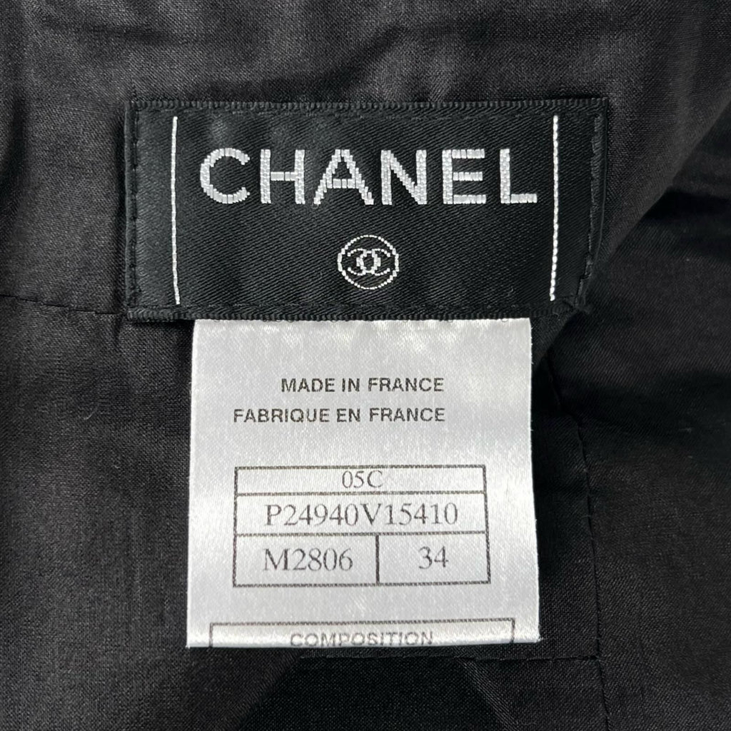 CHANEL Vintage 05C Tweed Box Pleat Skirt CC Logo Black Size 34