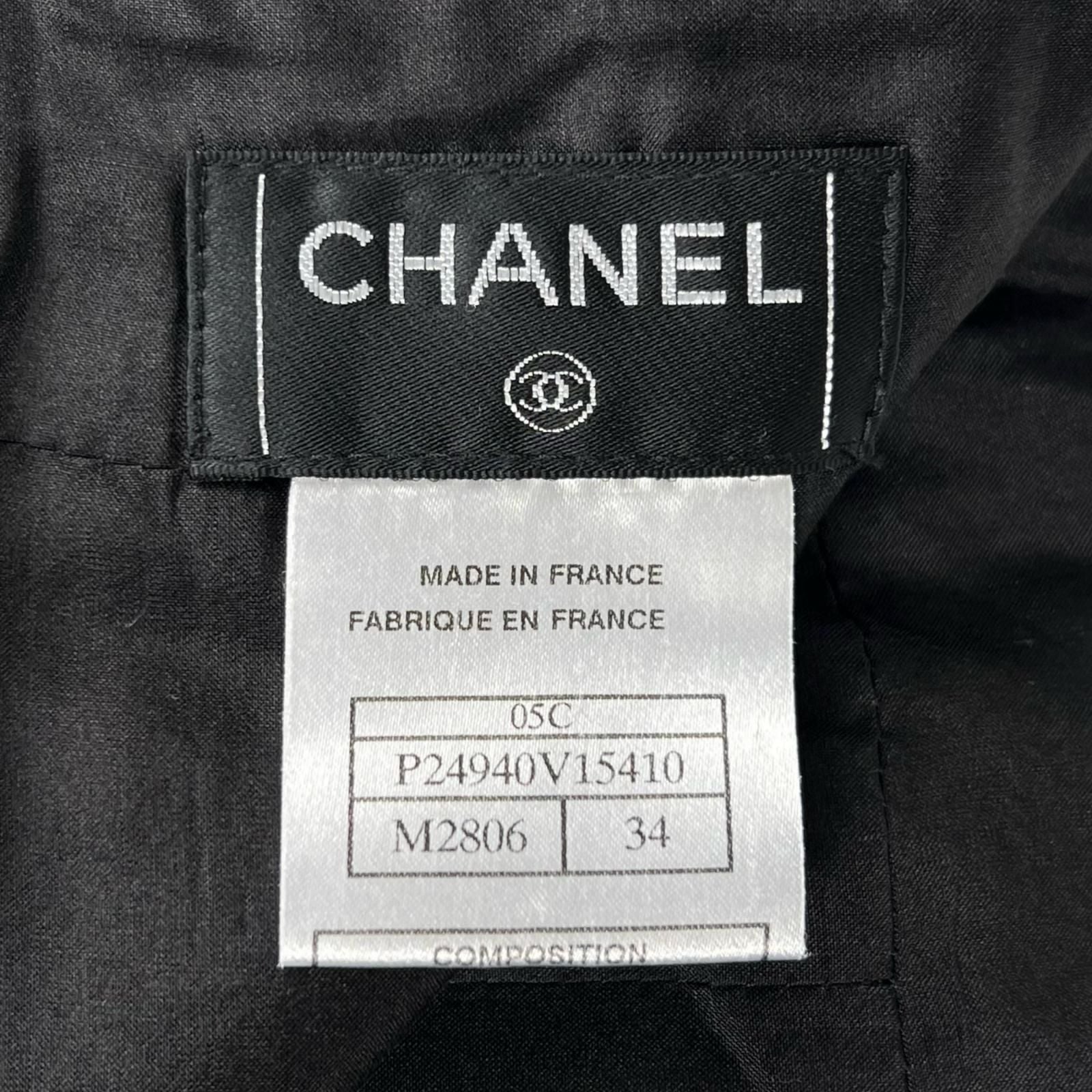 CHANEL Vintage 05C Tweed Box Pleat Skirt CC Logo Black Size 34