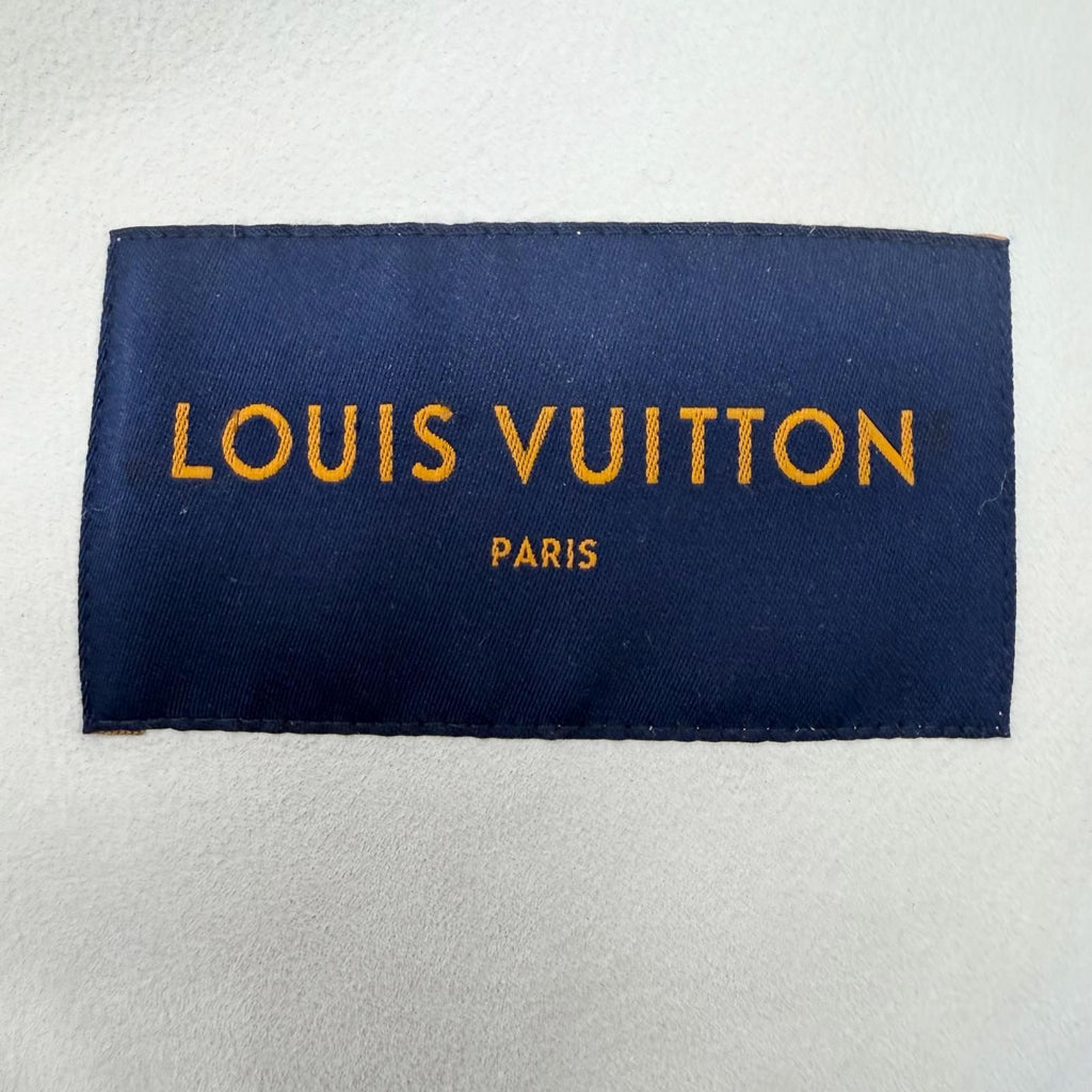 LOUIS VUITTON Lamb Leather Vachetta Monogram Mirror Shearling Double Zip Mouton Jacket Silver Size 50