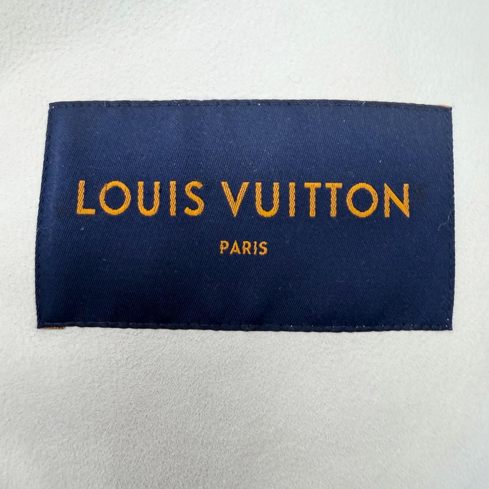 LOUIS VUITTON Lamb Leather Vachetta Monogram Mirror Shearling Double Zip Mouton Jacket Silver Size 50