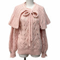CHANEL 21B Wool Alpaca Blend Crochet Knit with Detachable Cape Rhinestone CC Logo Pink Size 40