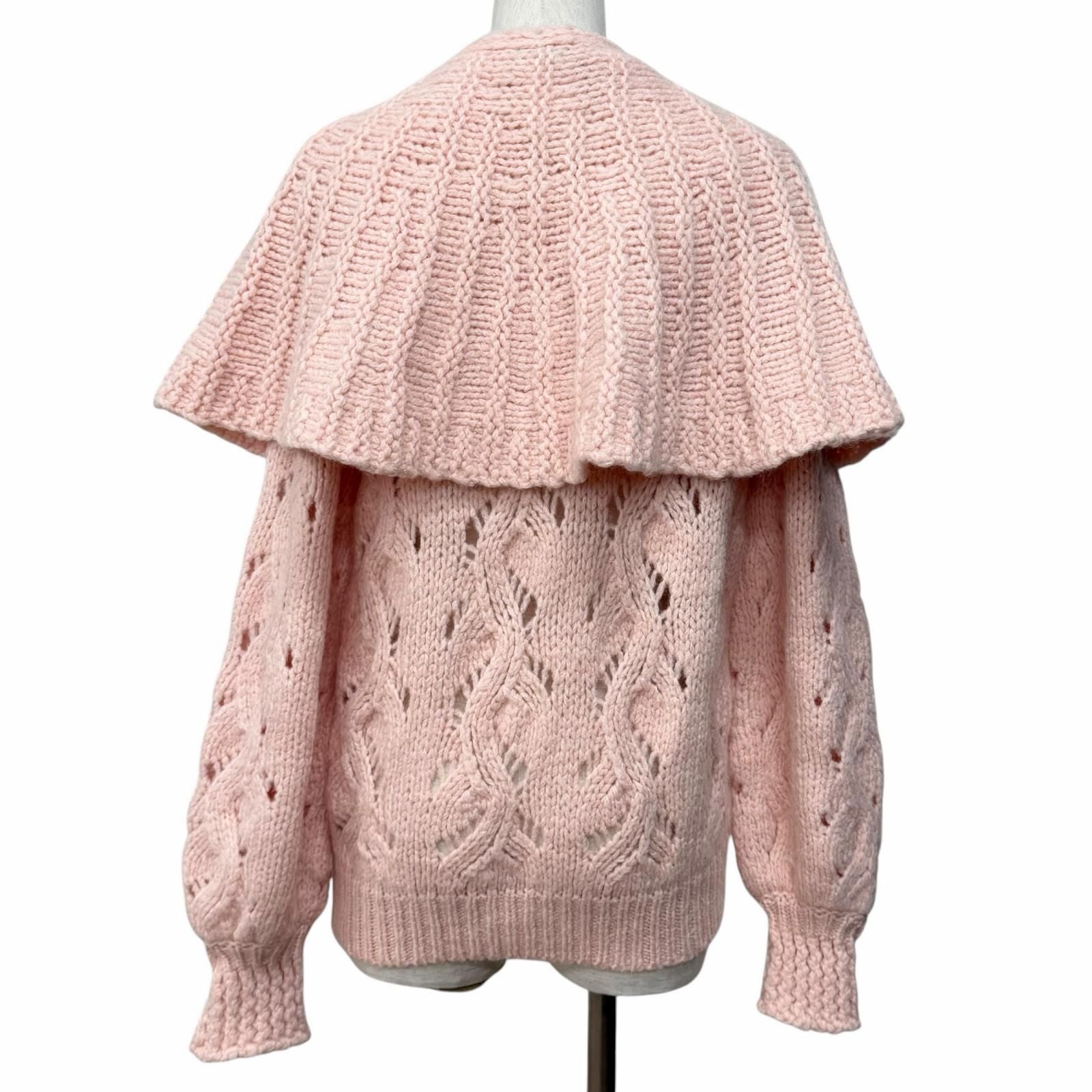 CHANEL 21B Wool Alpaca Blend Crochet Knit with Detachable Cape Rhinestone CC Logo Pink Size 40