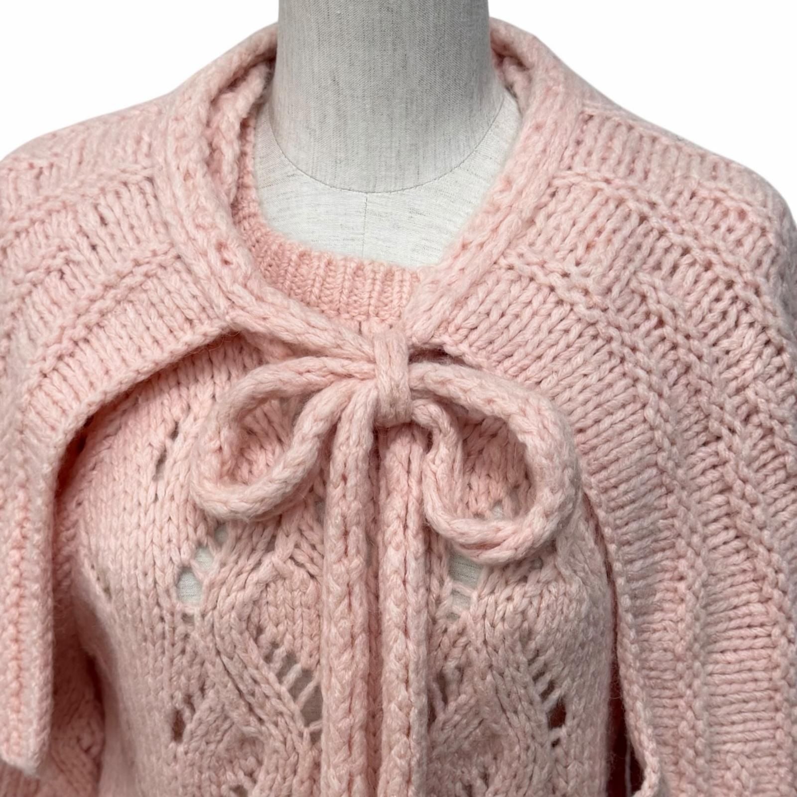 CHANEL 21B Wool Alpaca Blend Crochet Knit with Detachable Cape Rhinestone CC Logo Pink Size 40
