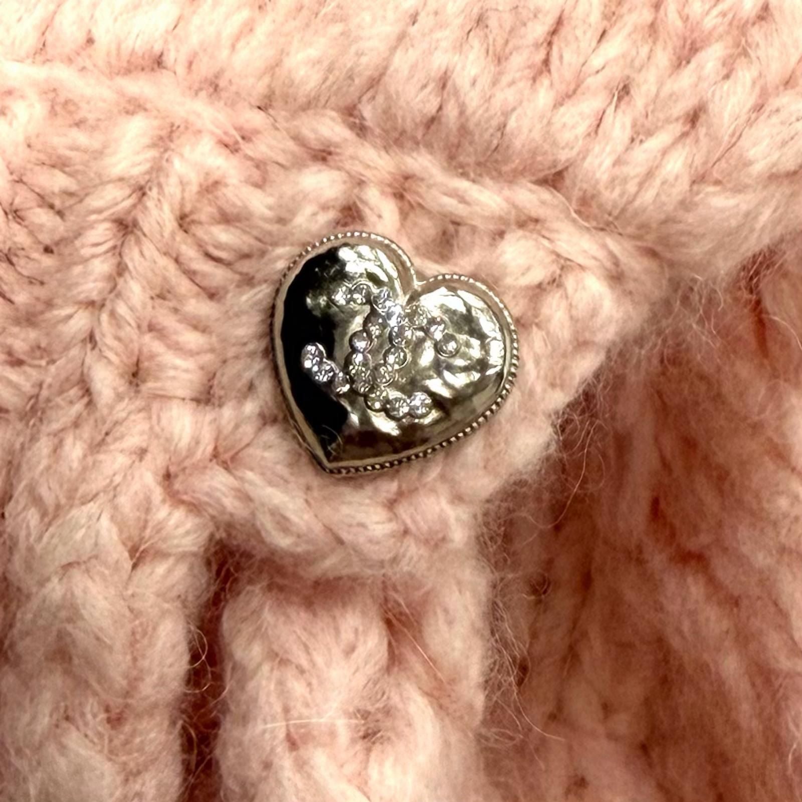 CHANEL 21B Wool Alpaca Blend Crochet Knit with Detachable Cape Rhinestone CC Logo Pink Size 40