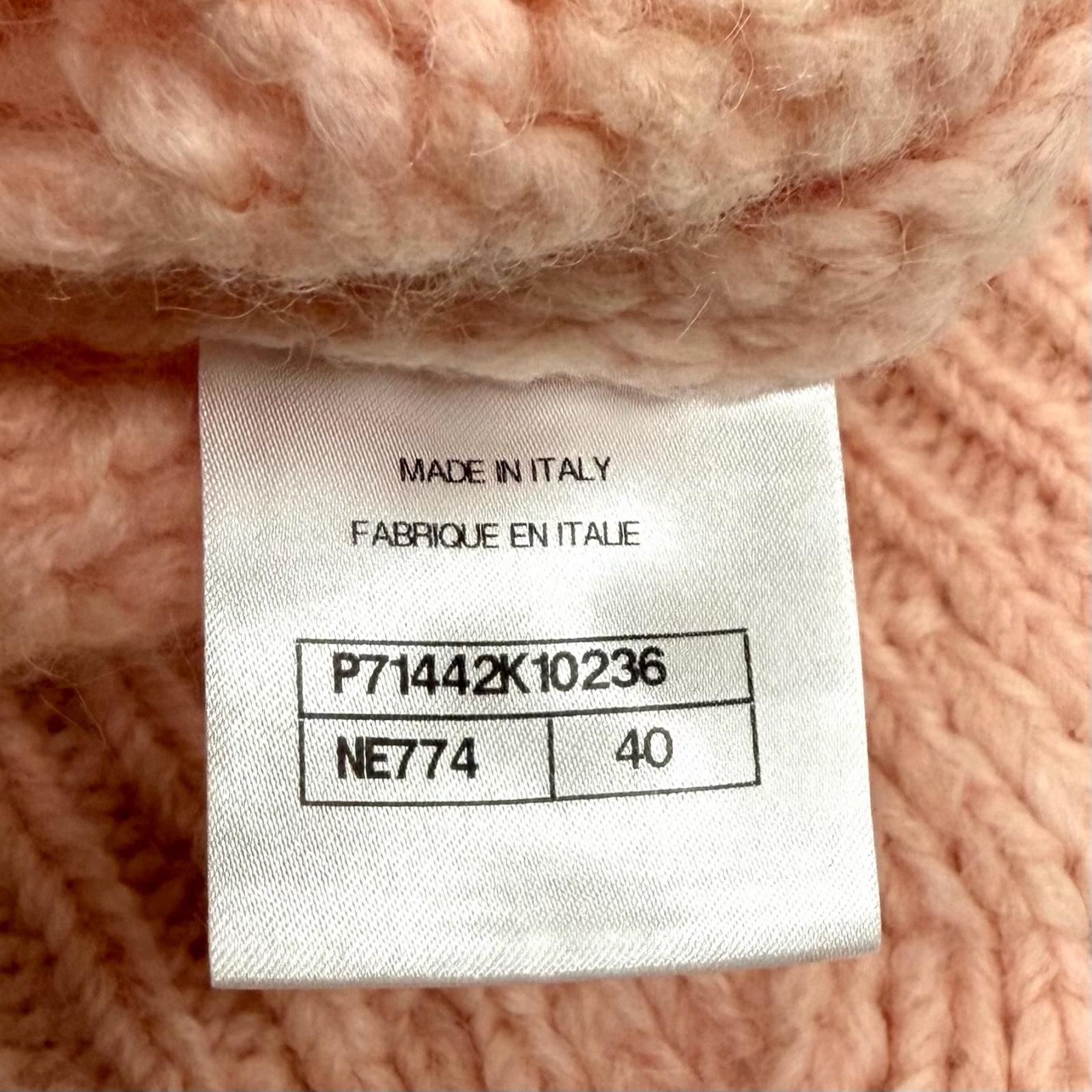 CHANEL 21B Wool Alpaca Blend Crochet Knit with Detachable Cape Rhinestone CC Logo Pink Size 40