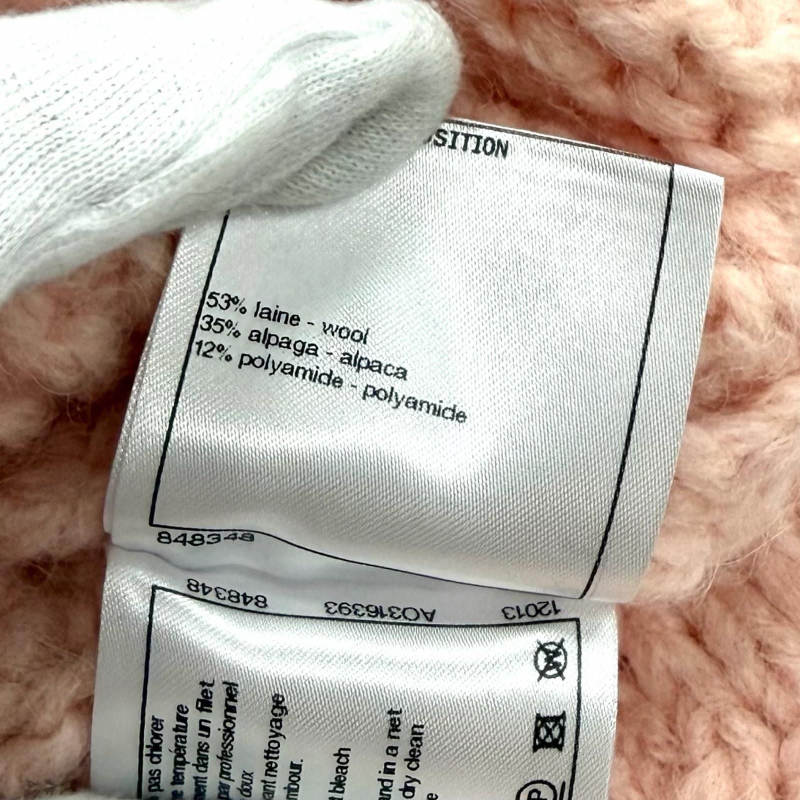 CHANEL 21B Wool Alpaca Blend Crochet Knit with Detachable Cape Rhinestone CC Logo Pink Size 40