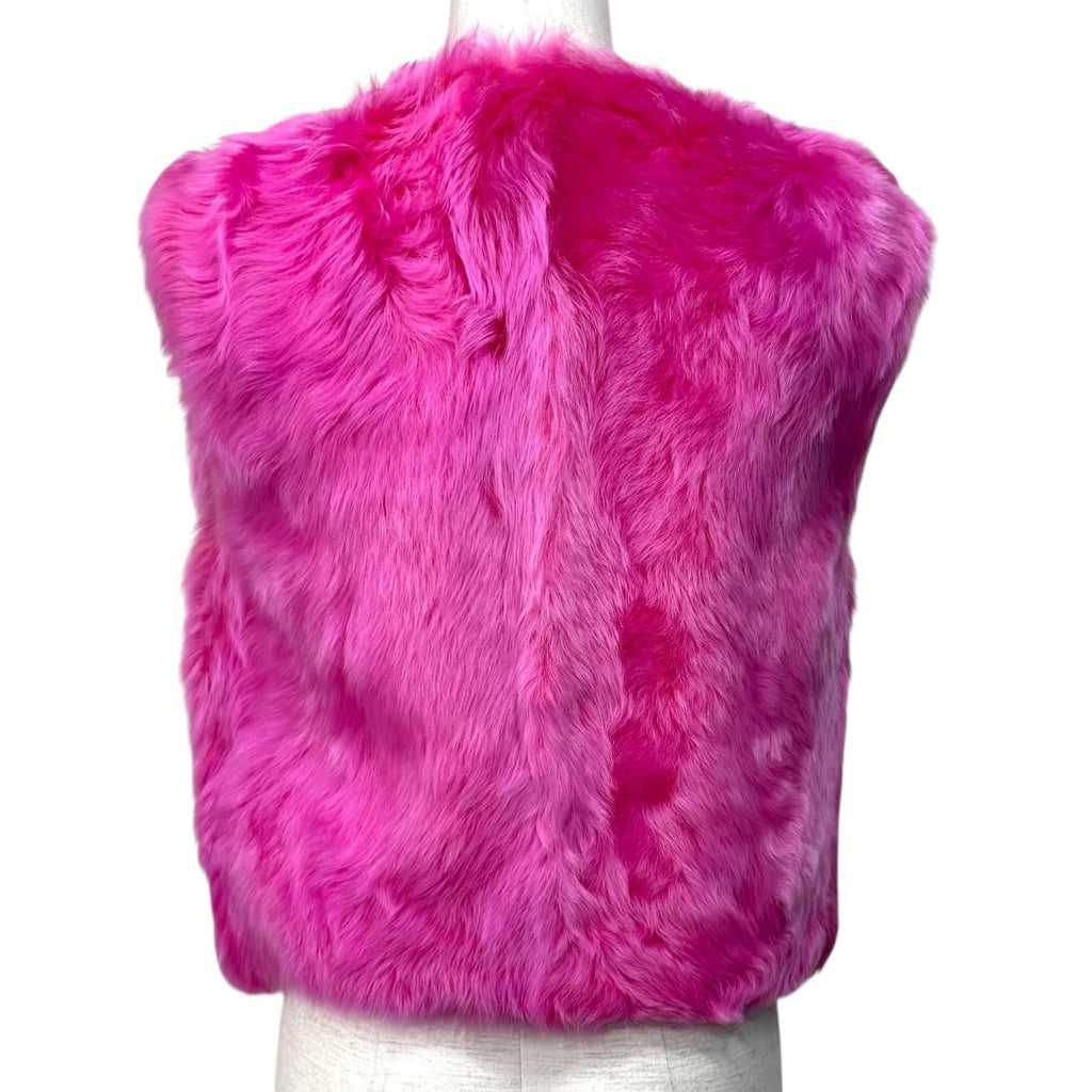 CHANEL Reversible Lamb Fur Zip-Up Vest CC Logo Button Pink Black Size 36