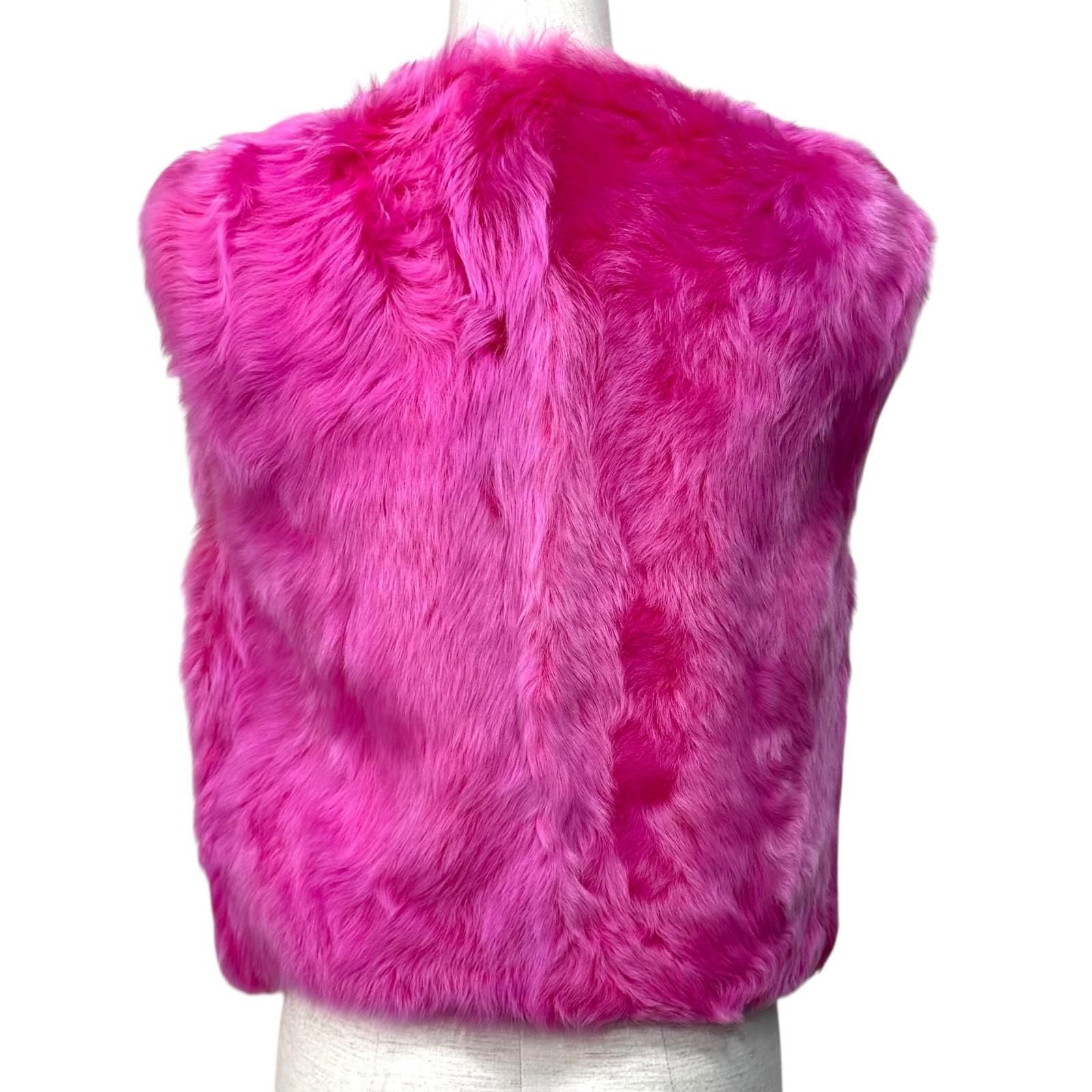 CHANEL Reversible Lamb Fur Zip-Up Vest CC Logo Button Pink Black Size 36