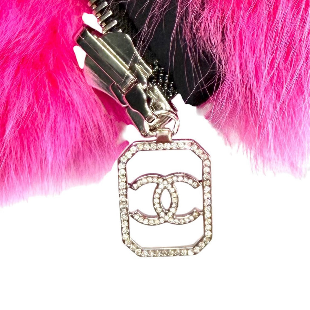 CHANEL Reversible Lamb Fur Zip-Up Vest CC Logo Button Pink Black Size 36
