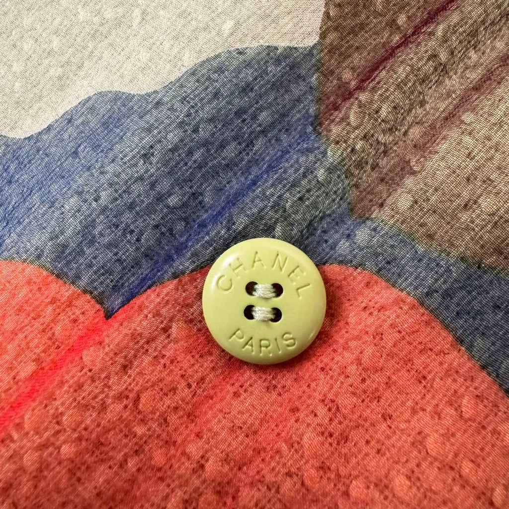 CHANEL Tweed No-Collar Jacket Green CC Logo
