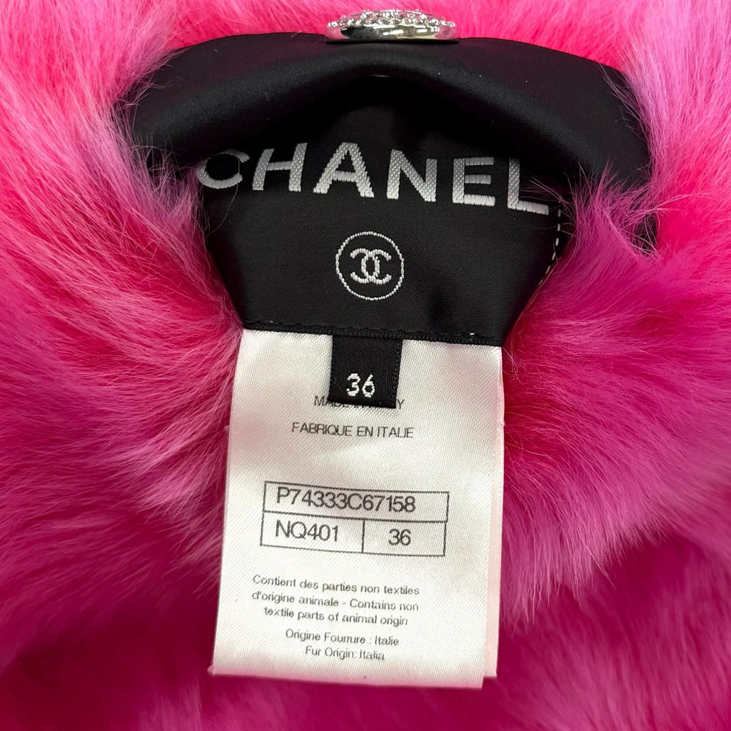 CHANEL Reversible Lamb Fur Zip-Up Vest CC Logo Button Pink Black Size 36