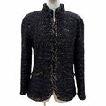 CHANEL Tweed Jacket Black Gold CC Logo Buttons Size 38