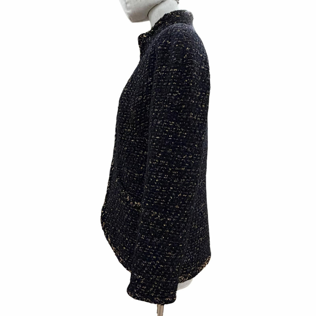CHANEL Tweed Jacket Black Gold CC Logo Buttons Size 38
