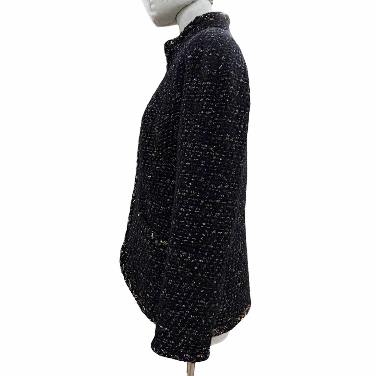 CHANEL Tweed Jacket Black Gold CC Logo Buttons Size 38