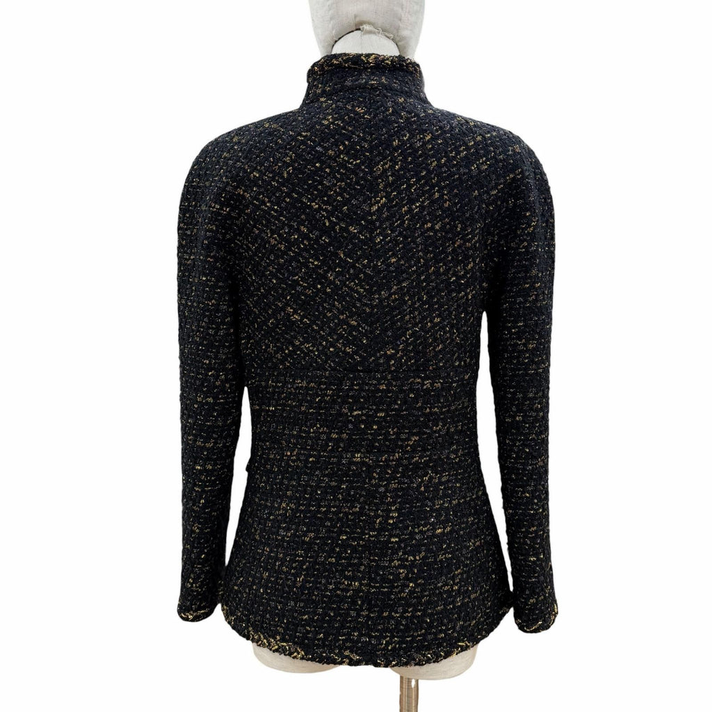 CHANEL Tweed Jacket Black Gold CC Logo Buttons Size 38
