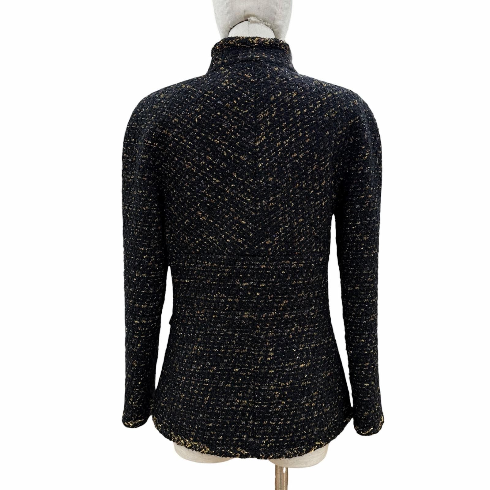 CHANEL Tweed Jacket Black Gold CC Logo Buttons Size 38