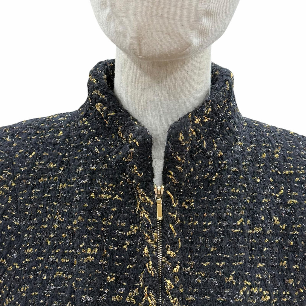 CHANEL Tweed Jacket Black Gold CC Logo Buttons Size 38