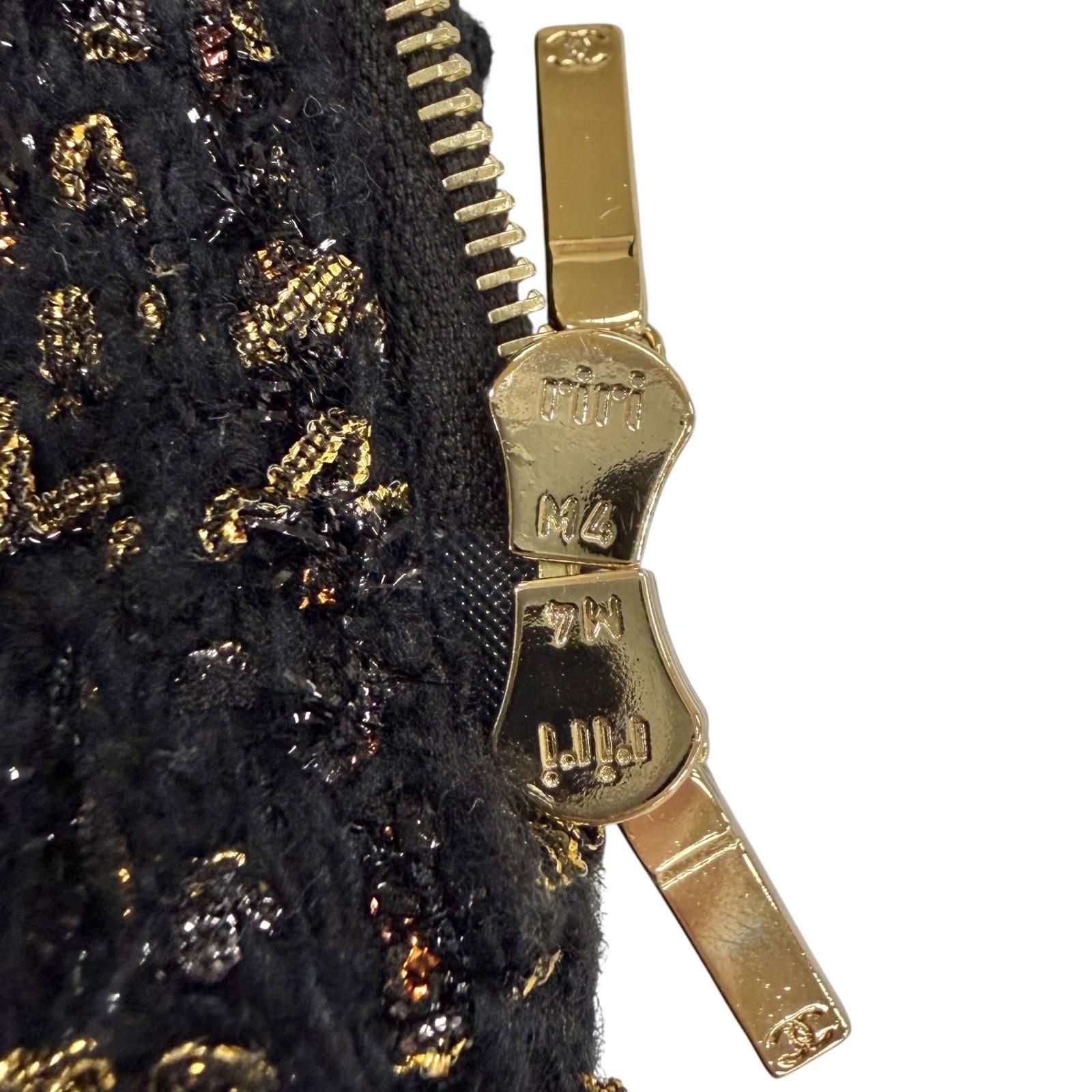 CHANEL Tweed Jacket Black Gold CC Logo Buttons Size 38