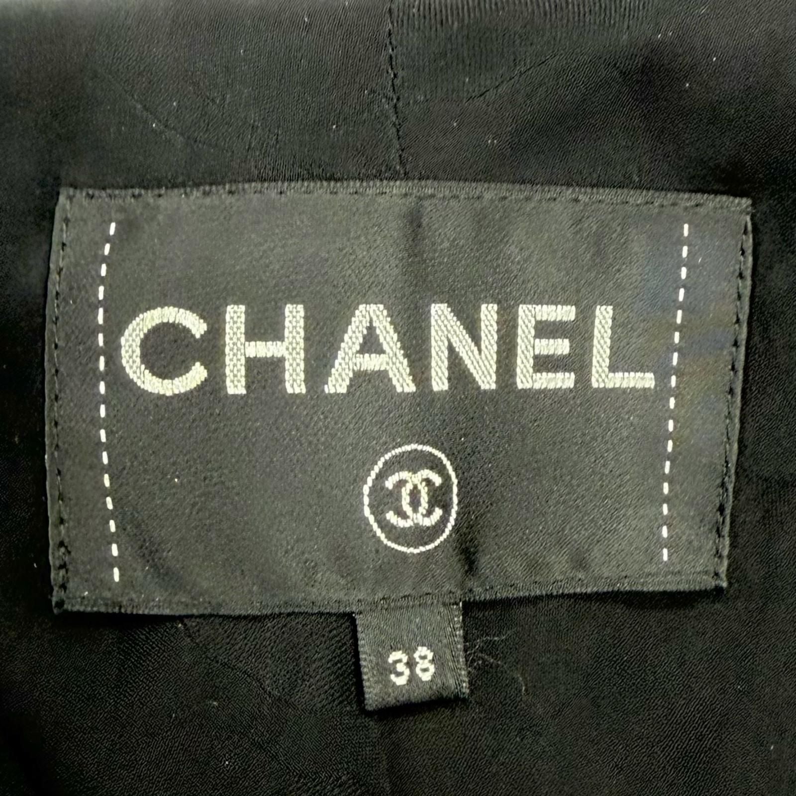 CHANEL Tweed Jacket Black Gold CC Logo Buttons Size 38
