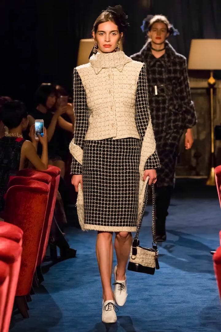 CHANEL Tweed Lame Clear Check Button Suit Jacket & Skirt