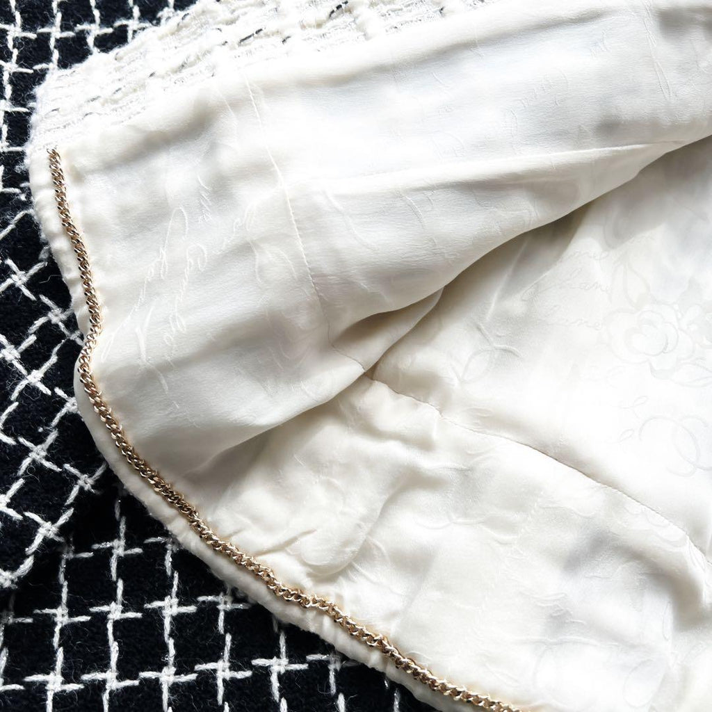 CHANEL Tweed Lame Clear Check Button Suit Jacket & Skirt