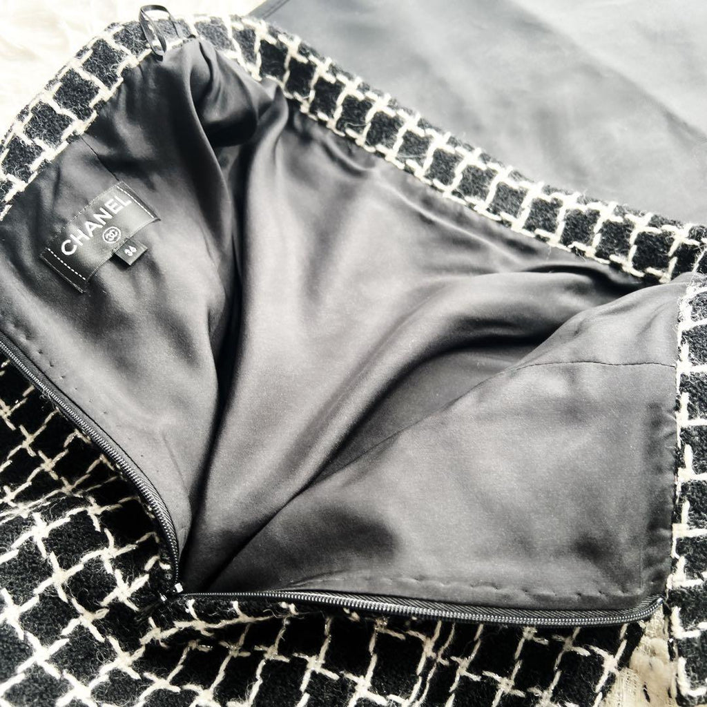 CHANEL Tweed Lame Clear Check Button Suit Jacket & Skirt