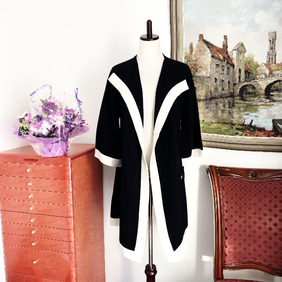 CHANEL Cashmere 100% Bicolor Knit Flare Coat