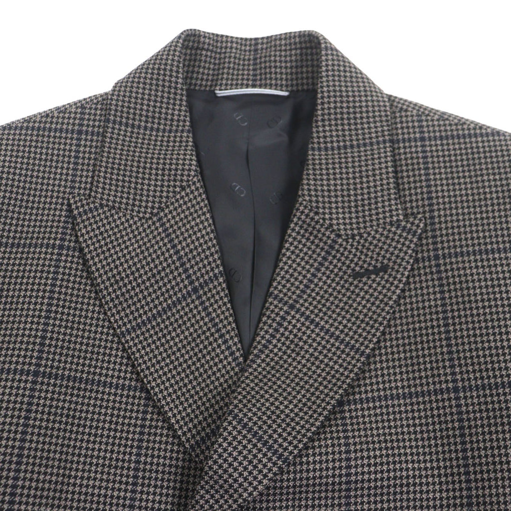 DIOR HOMME 100% Wool Houndstooth CD Buckle Belt Fly-Front Coat Brown Size 46