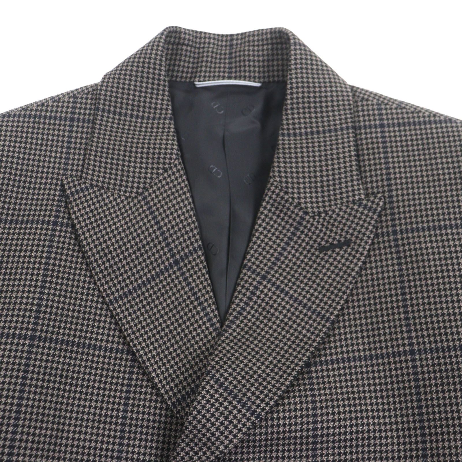 DIOR HOMME 100% Wool Houndstooth CD Buckle Belt Fly-Front Coat Brown Size 46