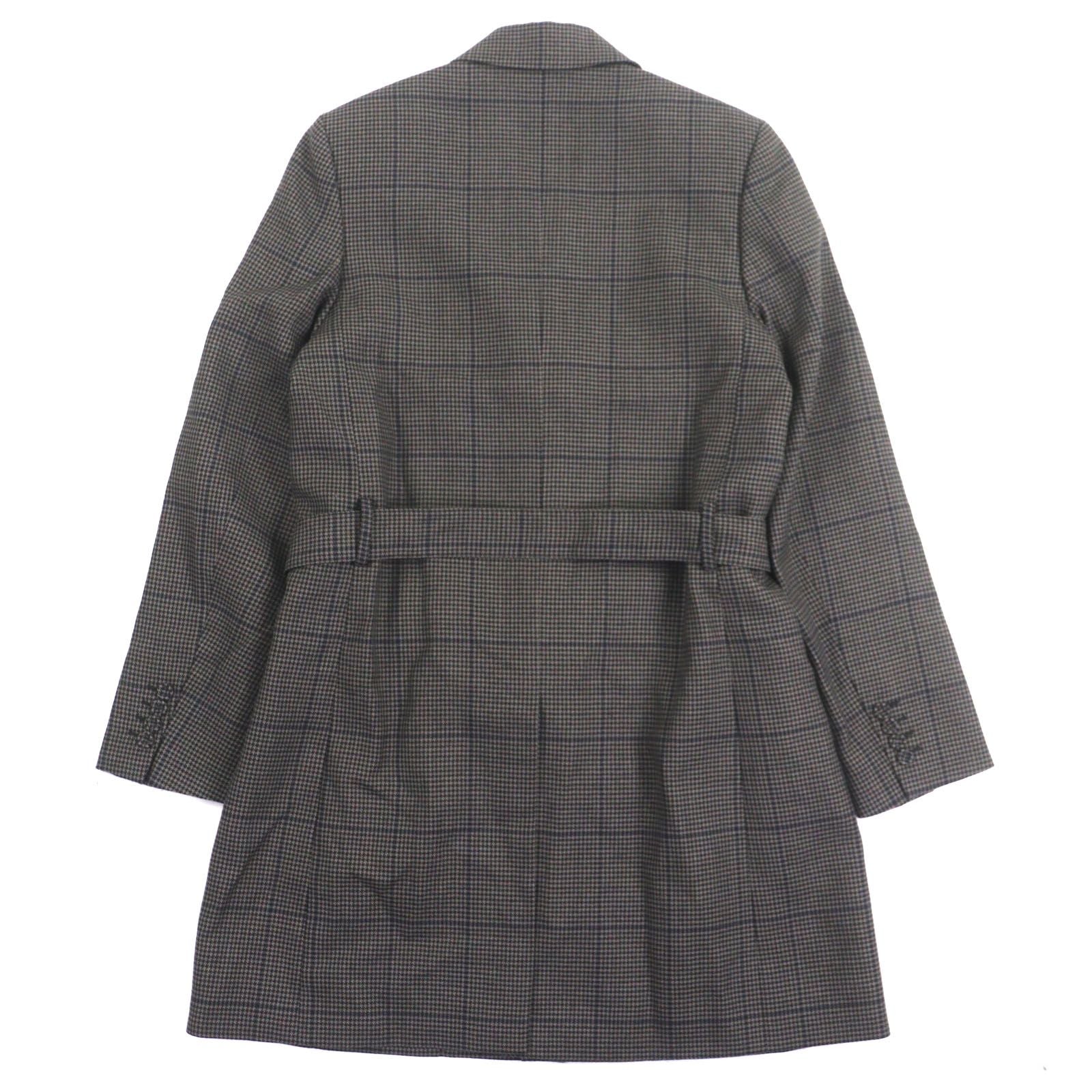 DIOR HOMME 100% Wool Houndstooth CD Buckle Belt Fly-Front Coat Brown Size 46