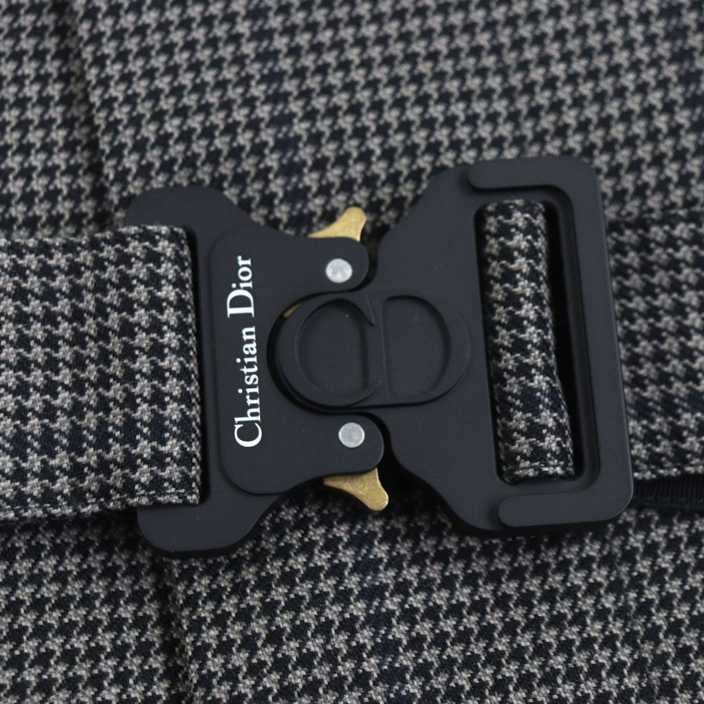 DIOR HOMME 100% Wool Houndstooth CD Buckle Belt Fly-Front Coat Brown Size 46