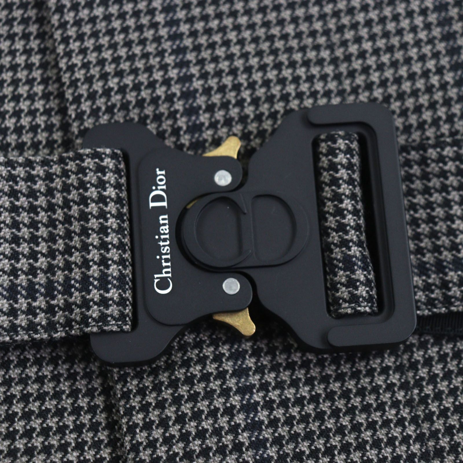 DIOR HOMME 100% Wool Houndstooth CD Buckle Belt Fly-Front Coat Brown Size 46