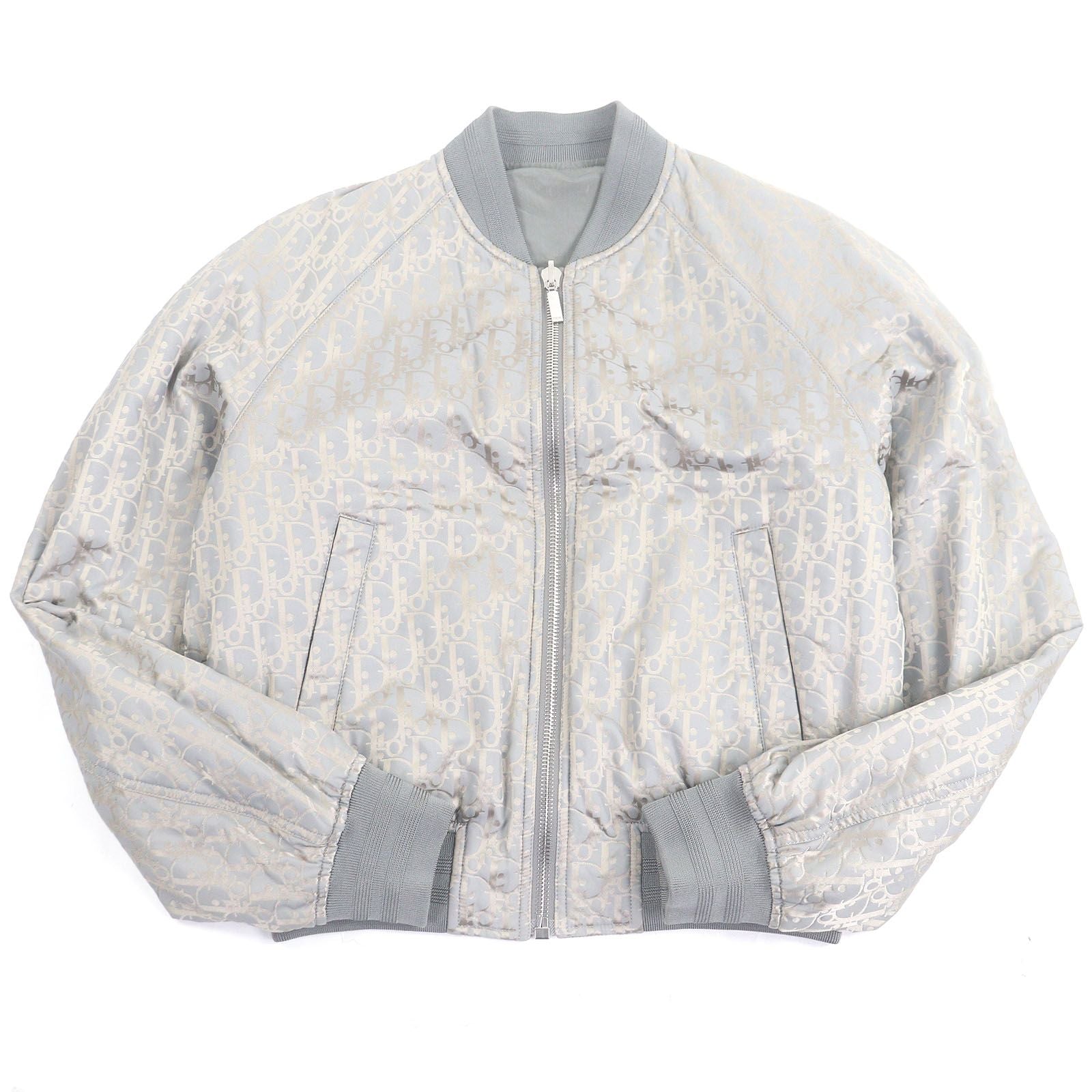 DIOR HOMME シルク混 オブリークロゴ 総柄 リバーシブル ボンバージャケット グレー サイズ46