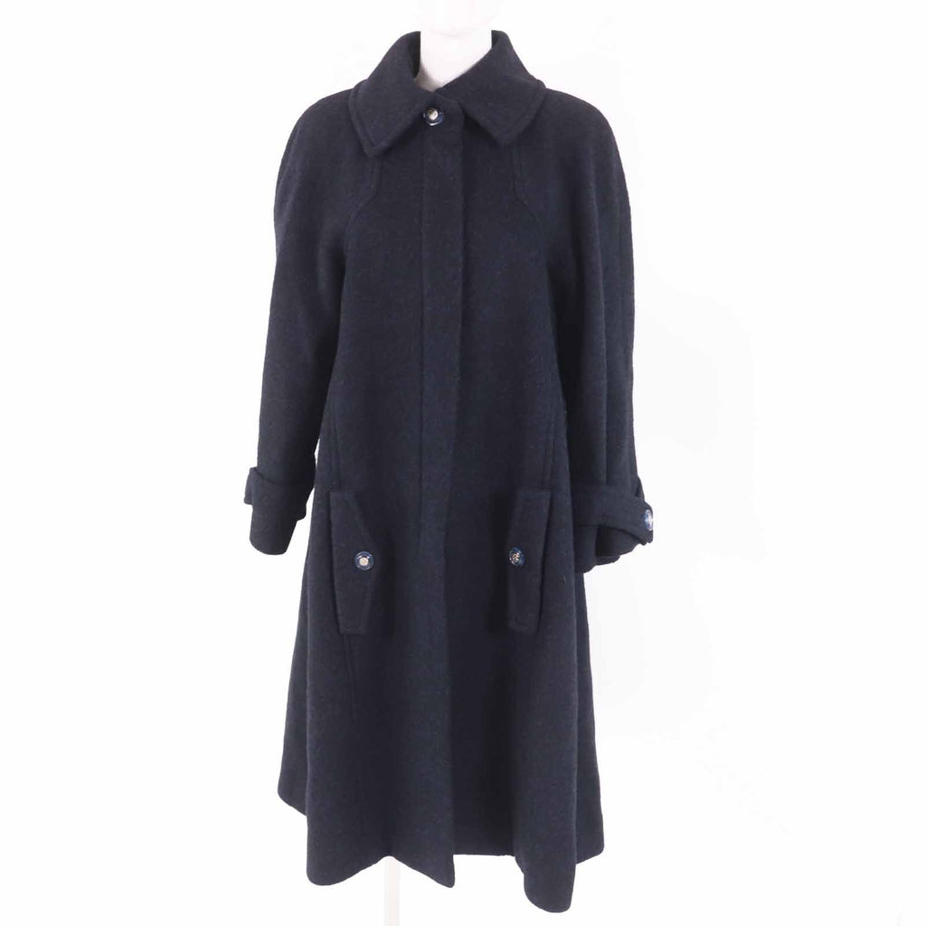 CHANEL P62024 Alpaca Coco Mark Button Extra Long Coat Dark Navy Size 38 Made in France