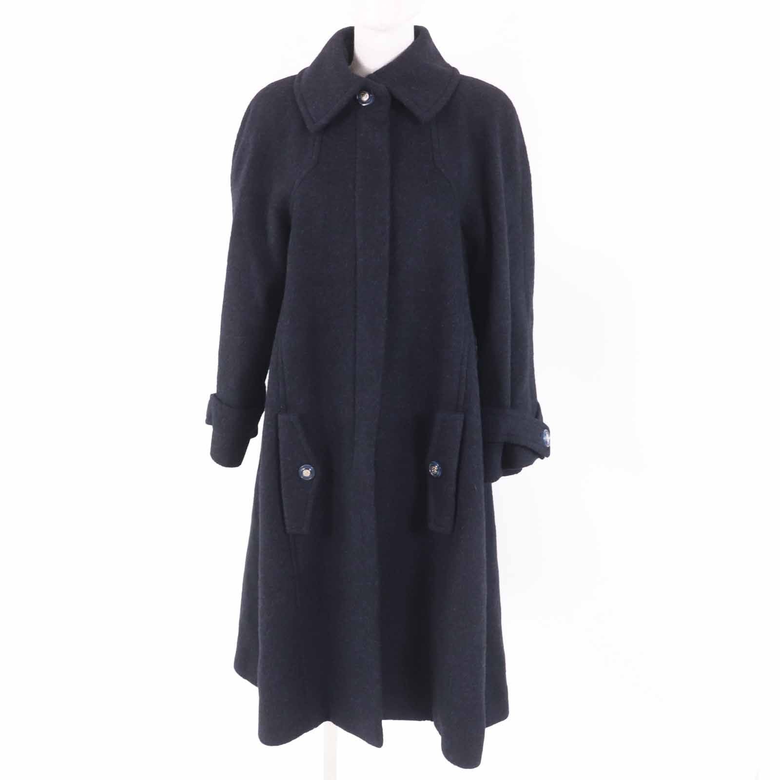 CHANEL P62024 Alpaca Coco Mark Button Extra Long Coat Dark Navy Size 38 Made in France