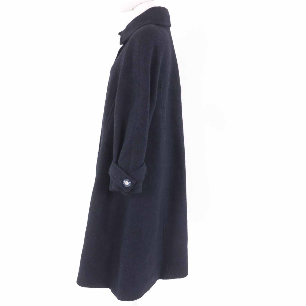 CHANEL P62024 Alpaca Coco Mark Button Extra Long Coat Dark Navy Size 38 Made in France