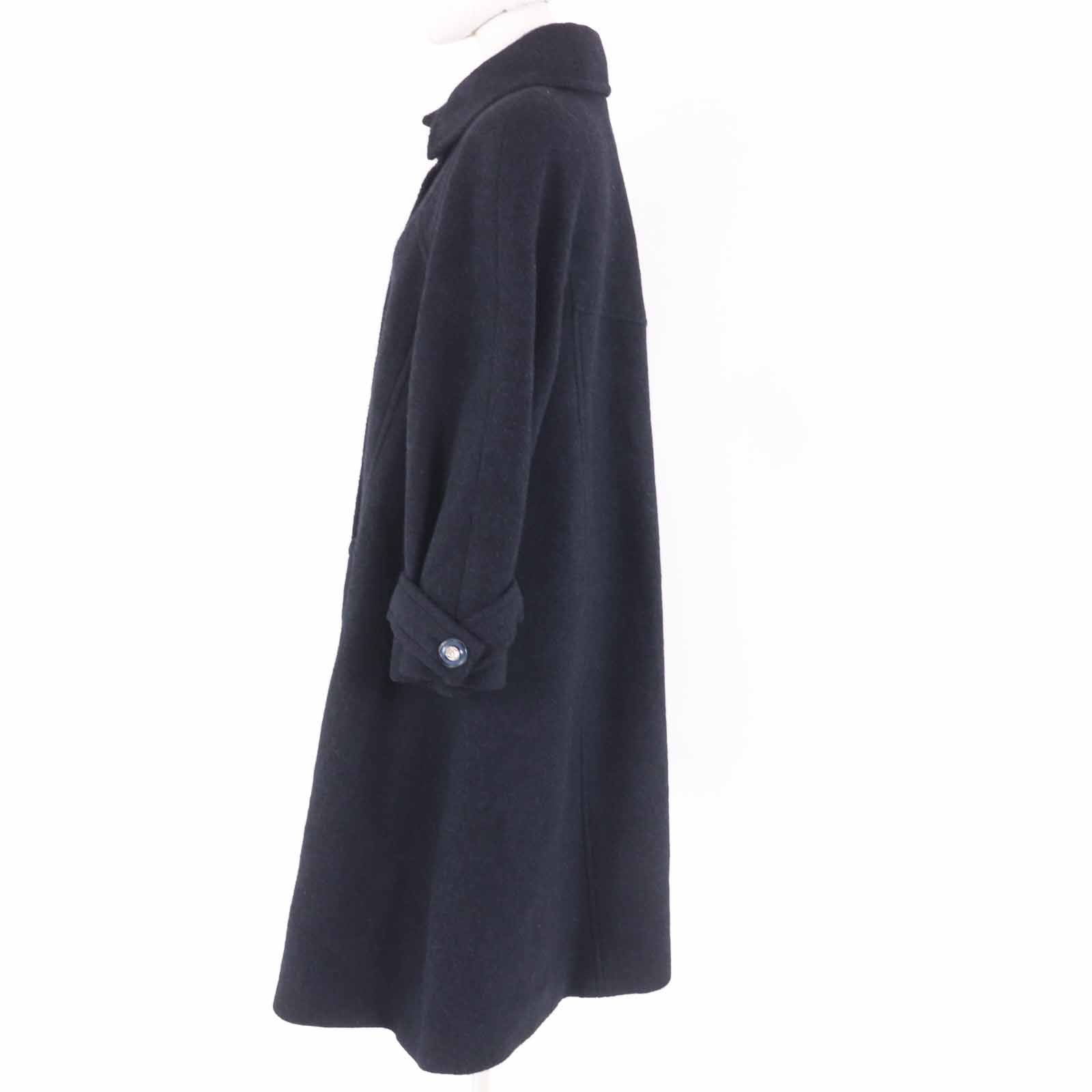 CHANEL P62024 Alpaca Coco Mark Button Extra Long Coat Dark Navy Size 38 Made in France