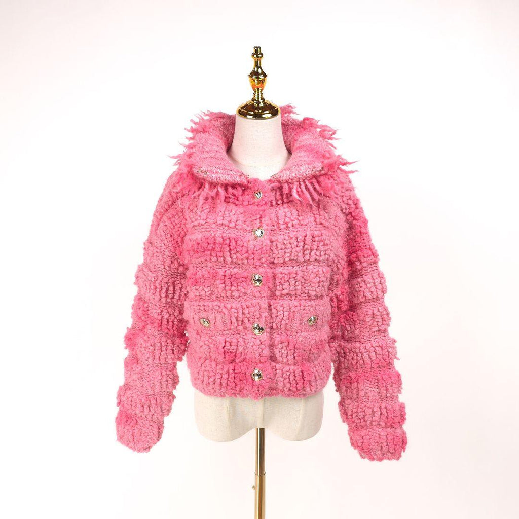 CHANEL Coco Mark Alpaca Knit Jacket Pink Size 34